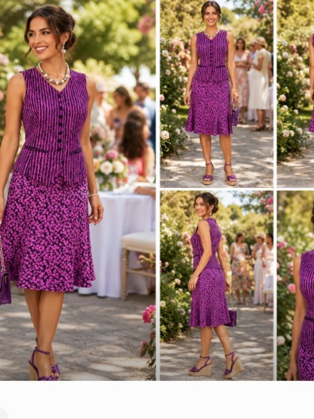 FINAL OFFER! CARLISLE 6 SILK PURPLE & BLACK FIT & FLARE VEST SKIRT SET SUIT - Picture 11 of 11